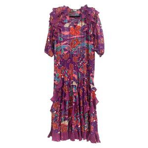 Vtg Diane Freis sz L XL sequins floral ruffle maxi dress party 1980s boho